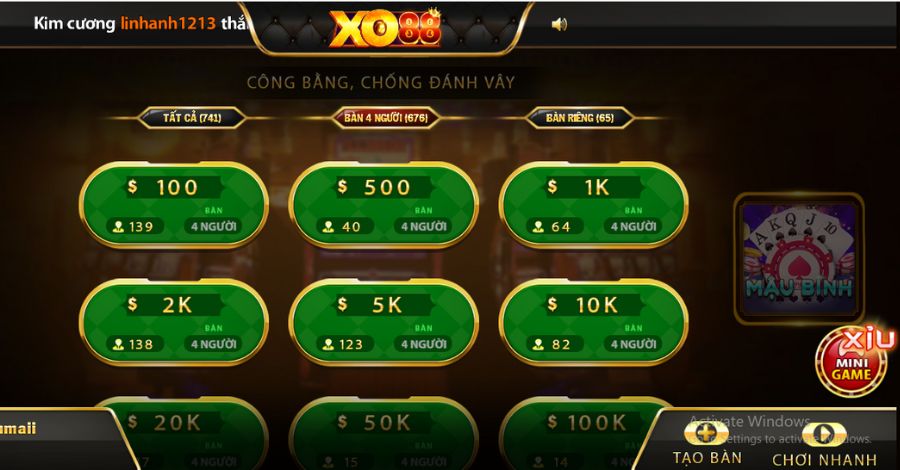 Game bài XO88 Mậu Binh được nhiều người lựa chọn 